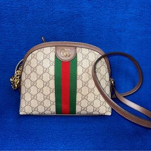 Authentic Gucci Ophidia Small Shoulder Bag GG domed shape silk lining Luxury